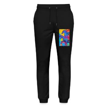 Pferd | reiten | Tier | Reittier | Bunt - Stanley/Stella Unisex Bio Jogginghose Mover  - Schwarz - Vorne - Marisol (170cm) & Nik (191cm)