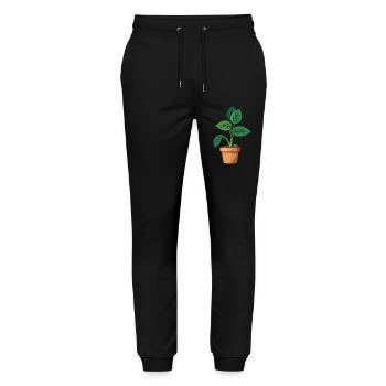 Pflanze grün Topfpflanze Blätter - Stanley/Stella Unisex Bio Jogginghose Mover  - Schwarz - Vorne - Marisol (170cm) & Nik (191cm)