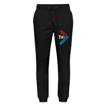 trust the process Zitat - Stanley/Stella Unisex Bio Jogginghose Mover  - Schwarz - Vorne - Marisol (170cm) & Nik (191cm)