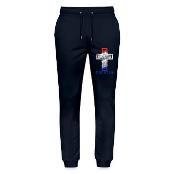 Kroatien Kreuz Flagge Patriotismus Vintage Ruhm Haar - Stanley/Stella Unisex Bio Jogginghose Mover  - Navy - Vorne - Marisol (170cm) & Nik (191cm)