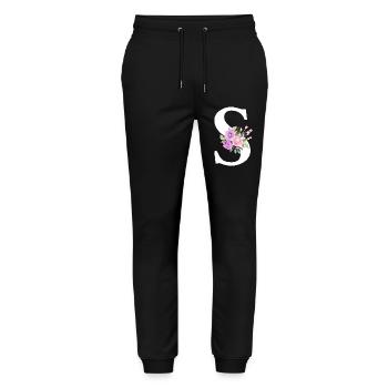 Purple Floral Letter S - Stanley/Stella Mover Unisex Organic Jogging Trousers - black - Front - Marisol (170cm) & Nik (191cm)
