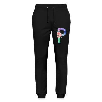 Buchstabe P Aquarell - Stanley/Stella Unisex Bio Jogginghose Mover  - Schwarz - Vorne - Marisol (170cm) & Nik (191cm)