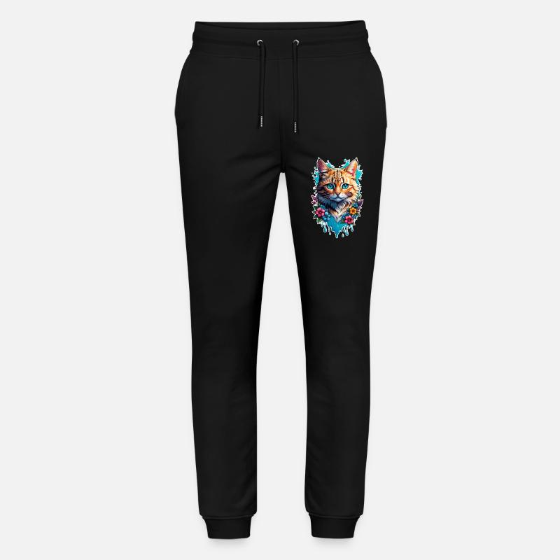 chat et fleur aquarelle - Pantalon de jogging bio MOVER Stanley/Stella unisexe - noir