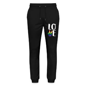 Vintage Liebe gewinnen Regenbogen Peace-Zeichen Stolz Lesbe - Stanley/Stella Unisex Bio Jogginghose Mover  - Schwarz - Vorne - Marisol (170cm) & Nik (191cm)