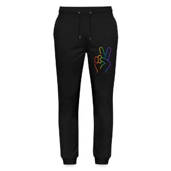 Peace-Zeichen 2 Finger Regenbogen - Stanley/Stella Unisex Bio Jogginghose Mover  - Schwarz - Vorne - Marisol (170cm) & Nik (191cm)
