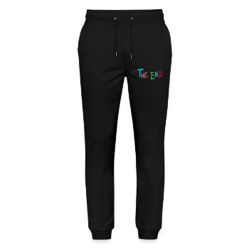 The End: Multicolour Playful Typography - Stanley/Stella Mover Unisex Organic Jogging Trousers - black - Front - Marisol (170cm) & Nik (191cm)