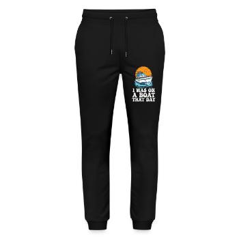 J’étais sur un bateau ce jour-là Drôle de citation de bateau à moteur - Pantalon de jogging bio MOVER Stanley/Stella unisexe - noir - Devant - Marisol (170cm) & Nik (191cm)