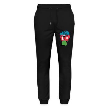 Aserbaidschan Flagge Faust Hand Symbol - Stanley/Stella Unisex Bio Jogginghose Mover  - Schwarz - Vorne - Marisol (170cm) & Nik (191cm)