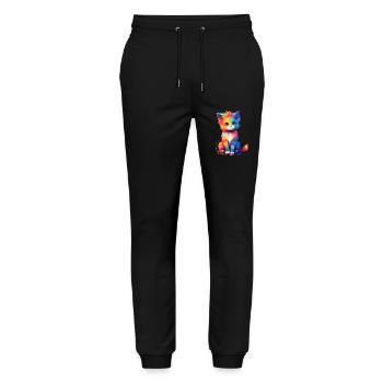 Niedliche farbige Katze - einzigartiges Druckdesign. - Stanley/Stella Unisex Bio Jogginghose Mover  - Schwarz - Vorne - Marisol (170cm) & Nik (191cm)