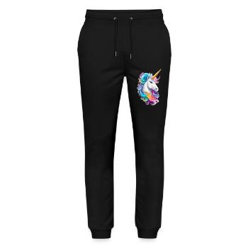 buntes Einhorn - Stanley/Stella Unisex Bio Jogginghose Mover  - Schwarz - Vorne - Marisol (170cm) & Nik (191cm)