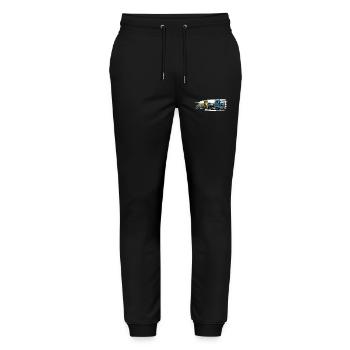 Tieflader mit Radlader - Stanley/Stella Unisex Bio Jogginghose Mover  - Schwarz - Vorne - Marisol (170cm) & Nik (191cm)