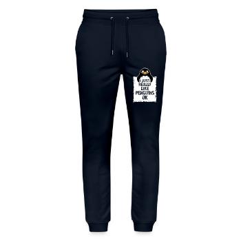 I Just Really Like Penguins OK Ich mag Pinguine - Stanley/Stella Mover Unisex Organic Jogging Trousers - navy - Front - Marisol (170cm) & Nik (191cm)