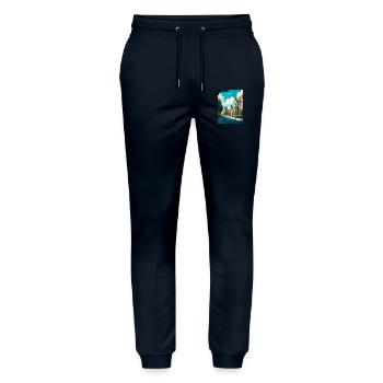 Cambridge England Vintage Reiseposter Souvenir - Stanley/Stella Unisex Bio Jogginghose Mover  - Navy - Vorne - Marisol (170cm) & Nik (191cm)