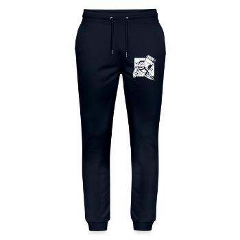 Kaffeejunkie: Lustiges Design für Coffee-to-Go - Stanley/Stella Unisex Bio Jogginghose Mover  - Navy - Vorne - Marisol (170cm) & Nik (191cm)