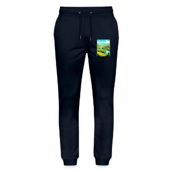 Vallée du Douro Portugal Affiche de voyage vintage WPA - Pantalon de jogging bio MOVER Stanley/Stella unisexe - marine - Devant - Marisol (170cm) & Nik (191cm)