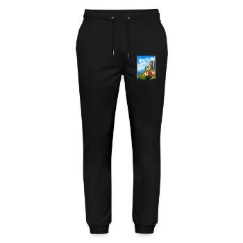 Montserrat Spain Vintage Travel Poster Souvenir - Stanley/Stella Mover Unisex Organic Jogging Trousers - black - Front - Marisol (170cm) & Nik (191cm)