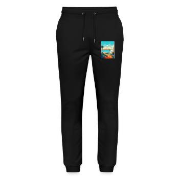 Lanzarote Spain Vintage Travel Poster Souvenir WPA - Stanley/Stella Mover Unisex Organic Jogging Trousers - black - Front - Marisol (170cm) & Nik (191cm)