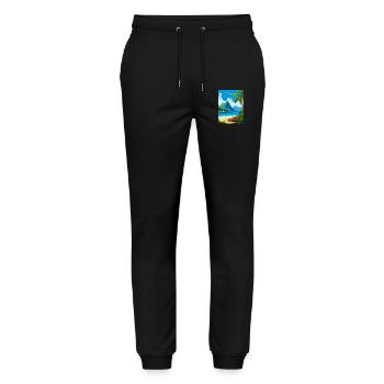 Saint Lucia Caribbean Vintage Travel Poster - Stanley/Stella Mover Unisex Organic Jogging Trousers - black - Front - Marisol (170cm) & Nik (191cm)