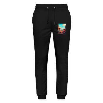Brussels Belgium Vintage Travel Poster Souvenir - Stanley/Stella Mover Unisex Organic Jogging Trousers - black - Front - Marisol (170cm) & Nik (191cm)