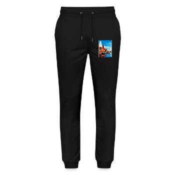 Halmstad Sweden Vintage Travel Poster Souvenir WPA - Stanley/Stella Mover Unisex Organic Jogging Trousers - black - Front - Marisol (170cm) & Nik (191cm)