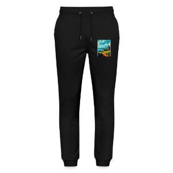 Coruna Spain Vintage Travel Poster WPA Souvenir - Stanley/Stella Mover Unisex Organic Jogging Trousers - black - Front - Marisol (170cm) & Nik (191cm)