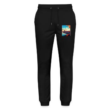 Nijmegen Netherlands Vintage Travel Poster WPA Art - Stanley/Stella Mover Unisex Organic Jogging Trousers - black - Front - Marisol (170cm) & Nik (191cm)