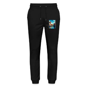 Bruges Belgique Affiche de voyage vintage Souvenir WPA - Pantalon de jogging bio MOVER Stanley/Stella unisexe - noir - Devant - Marisol (170cm) & Nik (191cm)