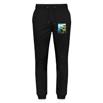 Affiche de voyage vintage des îles Féroé Danemark WPA Art - Pantalon de jogging bio MOVER Stanley/Stella unisexe - noir - Devant - Marisol (170cm) & Nik (191cm)