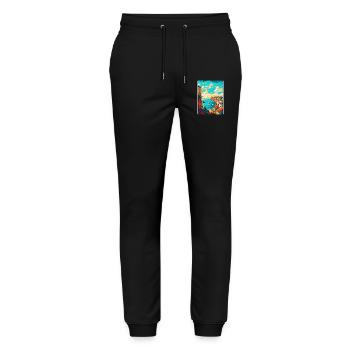 Lagos Portugal Affiche de voyage vintage souvenir WPA - Pantalon de jogging bio MOVER Stanley/Stella unisexe - noir - Devant - Marisol (170cm) & Nik (191cm)