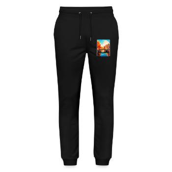 Amsterdam Netherlands Vintage Travel Poster WPA - Stanley/Stella Mover Unisex Organic Jogging Trousers - black - Front - Marisol (170cm) & Nik (191cm)