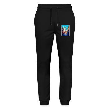 Leuven Belgium Vintage Travel Poster Souvenir WPA - Stanley/Stella Mover Unisex Organic Jogging Trousers - black - Front - Marisol (170cm) & Nik (191cm)