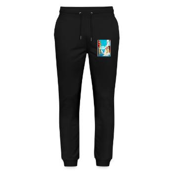 Paros Greece Vintage Travel Poster WPA Souvenir - Stanley/Stella Mover Unisex Organic Jogging Trousers - black - Front - Marisol (170cm) & Nik (191cm)