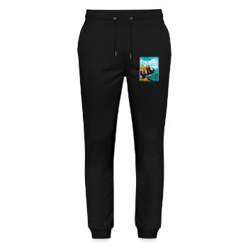 South Stack Cliffs Anglesey Affiche de voyage vintage - Pantalon de jogging bio MOVER Stanley/Stella unisexe - noir - Devant - Marisol (170cm) & Nik (191cm)