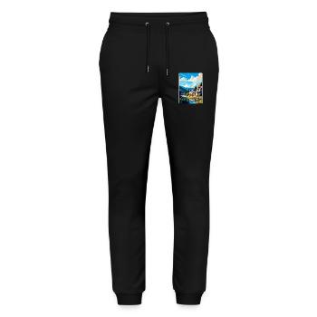 Pitlochry Scotland Uk Travel Poster Souvenir WPA - Stanley/Stella Mover Unisex Organic Jogging Trousers - black - Front - Marisol (170cm) & Nik (191cm)
