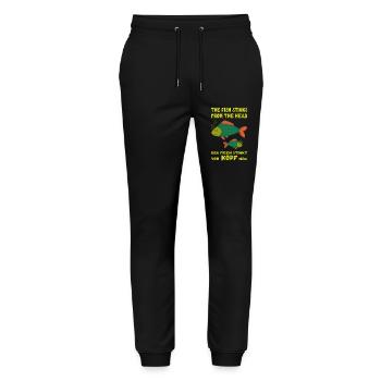 The fish stinks from the head. Fisch stinkt Kopf - Stanley/Stella Unisex Bio Jogginghose Mover  - Schwarz - Vorne - Marisol (170cm) & Nik (191cm)