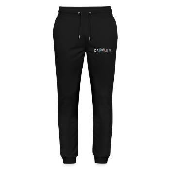 Gamer Schriftzug 3D Controller Nerd Geschenk - Stanley/Stella Unisex Bio Jogginghose Mover  - Schwarz - Vorne - Marisol (170cm) & Nik (191cm)