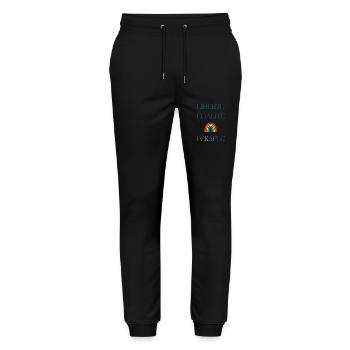 LIBERTÉ EGALITÉ FCKAFDÉ - Regenbogen Design FCKAFD - Stanley/Stella Unisex Bio Jogginghose Mover  - Schwarz - Vorne - Marisol (170cm) & Nik (191cm)