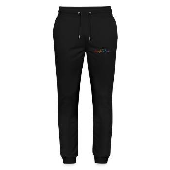 Herzschlag Herz Regenbogen LGBT CSD Liebe bunt - Stanley/Stella Unisex Bio Jogginghose Mover  - Schwarz - Vorne - Marisol (170cm) & Nik (191cm)