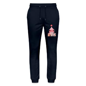 Pink Doggy Christmas - Stanley/Stella Mover Unisex Organic Jogging Trousers - navy - Front - Marisol (170cm) & Nik (191cm)