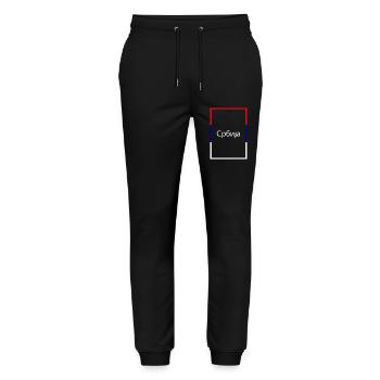 Serbia Србија, Statement lettering with flag - Stanley/Stella Mover Unisex Organic Jogging Trousers - black - Front - Marisol (170cm) & Nik (191cm)