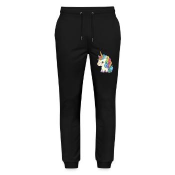 00246 süßes Baby Einhorn mit Regenbogenmähne - Stanley/Stella Unisex Bio Jogginghose Mover  - Schwarz - Vorne - Marisol (170cm) & Nik (191cm)