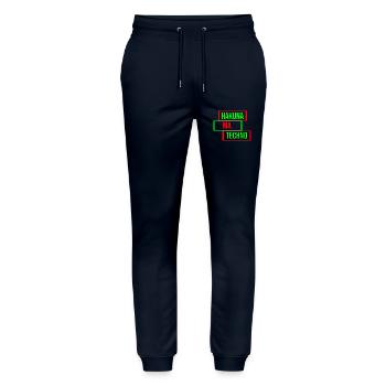 Citation de musique techno - Pantalon de jogging bio MOVER Stanley/Stella unisexe - marine - Devant - Marisol (170cm) & Nik (191cm)