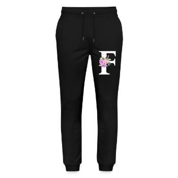 Lila Blumenbuchstabe F - Stanley/Stella Unisex Bio Jogginghose Mover  - Schwarz - Vorne - Marisol (170cm) & Nik (191cm)