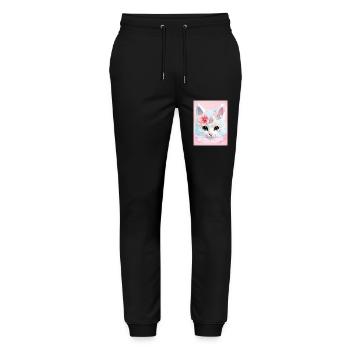 White cat - Stanley/Stella Mover Unisex Organic Jogging Trousers - black - Front - Marisol (170cm) & Nik (191cm)