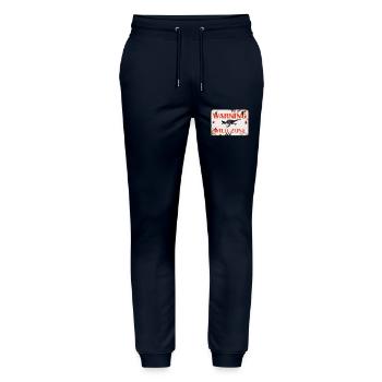 Conception de panneaux - AVERTISSEMENT. ZONE SAUVAGE. - Pantalon de jogging bio MOVER Stanley/Stella unisexe - marine - Devant - Marisol (170cm) & Nik (191cm)