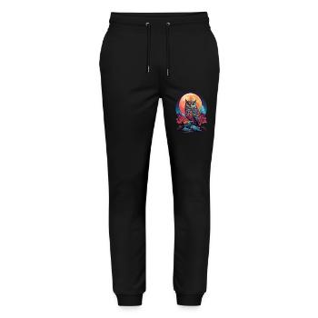 MYSTIQUE AU CLAIR DE LUNE : LA VEILLÉE NOCTURNE D’UN HIBOU COLORÉ - Pantalon de jogging bio MOVER Stanley/Stella unisexe - noir - Devant - Marisol (170cm) & Nik (191cm)