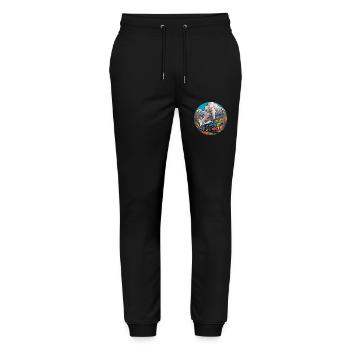 Nostalgic Railway Train of Smoking Locomotive - Stanley/Stella Mover Unisex Organic Jogging Trousers - black - Front - Marisol (170cm) & Nik (191cm)