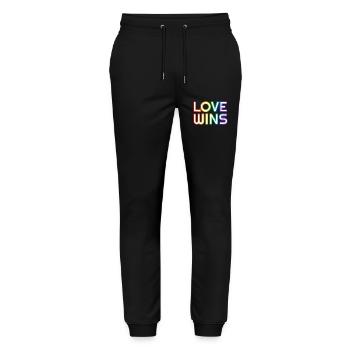 Love Wins rainbow LGBTQ gay pride slogan - Stanley/Stella Mover Unisex Organic Jogging Trousers - black - Front - Marisol (170cm) & Nik (191cm)