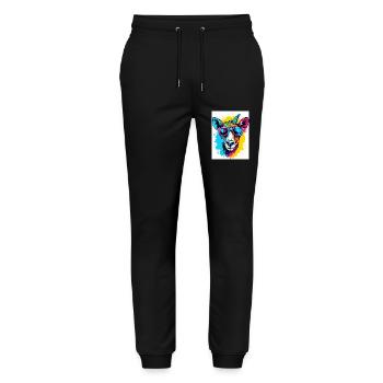 Buntes Tierporträt - Stanley/Stella Unisex Bio Jogginghose Mover  - Schwarz - Vorne - Marisol (170cm) & Nik (191cm)