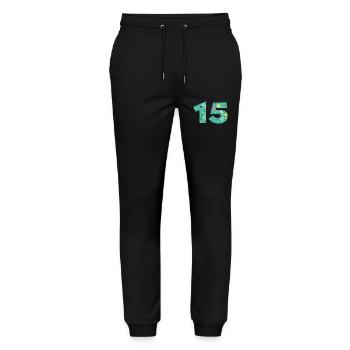 Numéro 15 anniversaire personnalisé - Pantalon de jogging bio MOVER Stanley/Stella unisexe - noir - Devant - Marisol (170cm) & Nik (191cm)